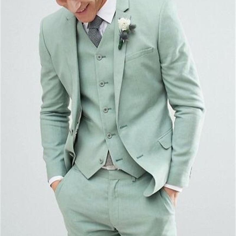Men&#039;s Suits & Blazers Suit Green Man suits Three pins carve lapel fashions groom attire Male suit blazer -pants vest 3JXN