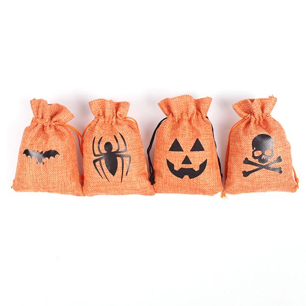 50Pcs-Pack Halloween Gift Wrap Bat Pumpkin Skull Linen Burlap Candy Drawstrings Bag Pocket Treat Snacks Storage Bags Cookie Pouch KIds Trick