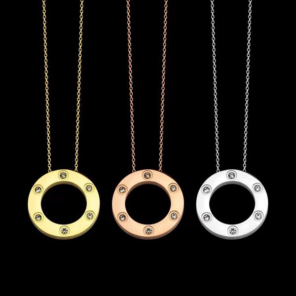 High Quality Stainless Steel Lover Pendant Necklace Fashion Choker 6 Diamonds Designer Necklaces For Screw Wedding Jewelry Gift With Free Du