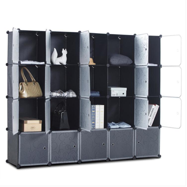 2022 Shoe Holders Storage Boxes Cube Organizer with Doors 20 Cubes Portable Closet Wardrobe Armoire DIY Modular Cabinet Shelves for Clothes Books Sh