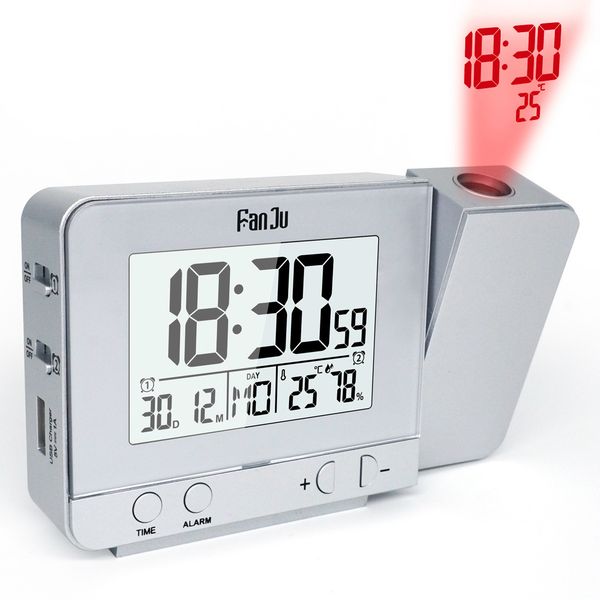 Projector Alarm Clock Digital Date Snooze Function Backlight Projection Desk Table Led Clocks for Kids Students With Time Temperature Humidi