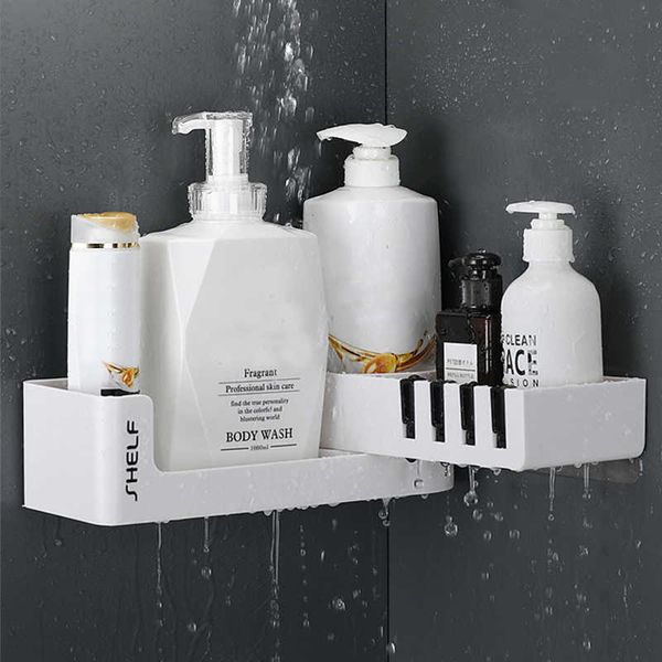 Bathroom Corner Shelf Shower Shampoo Organizer Rotatable Without Drilling With 4 Hooks For Bathroom Basket Kitchen Storage 210724