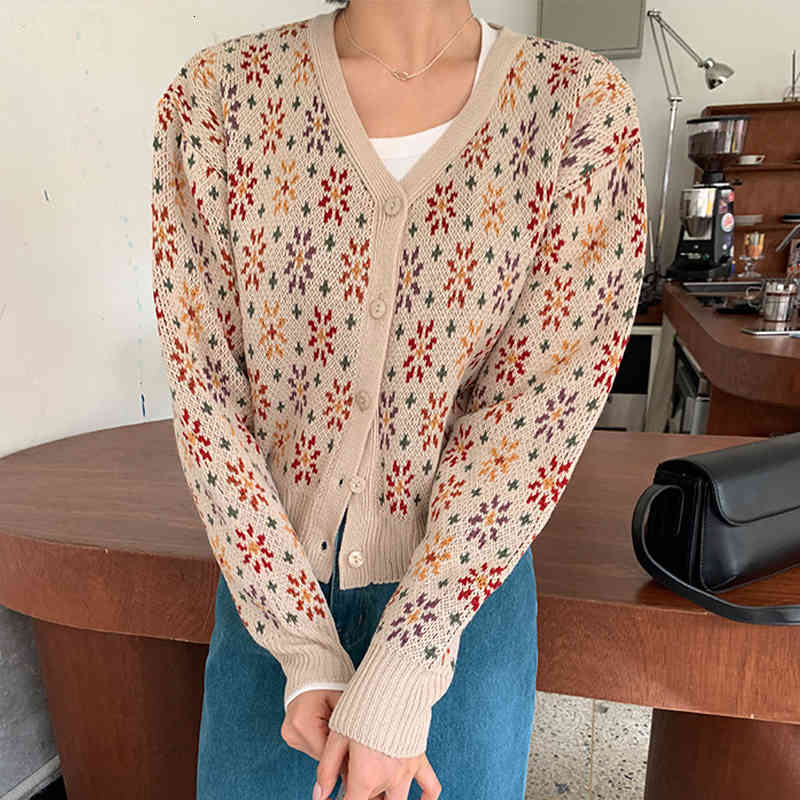 Casual Dresses Eurpean Women Fashion Cropped Knitted Sweater Cardigan Coat Vintage Long Sleeve Slim Female Pull Femme Outerwear Ch