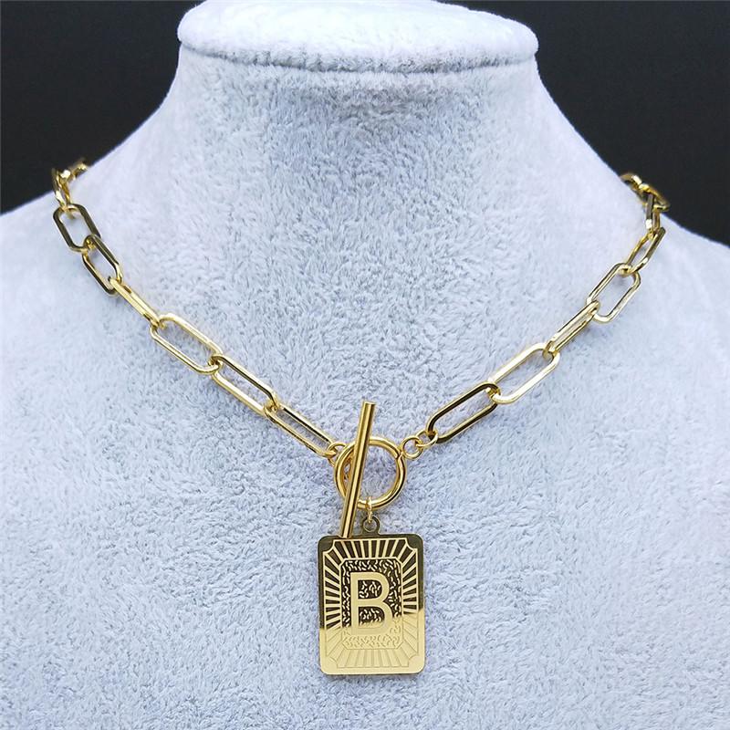 Pendant Necklaces Stainless Steel B Letter Choker Necklace For Women Gold Color Geometry Chain Jewelry 2021 Collier Lettre NXH2001BS02