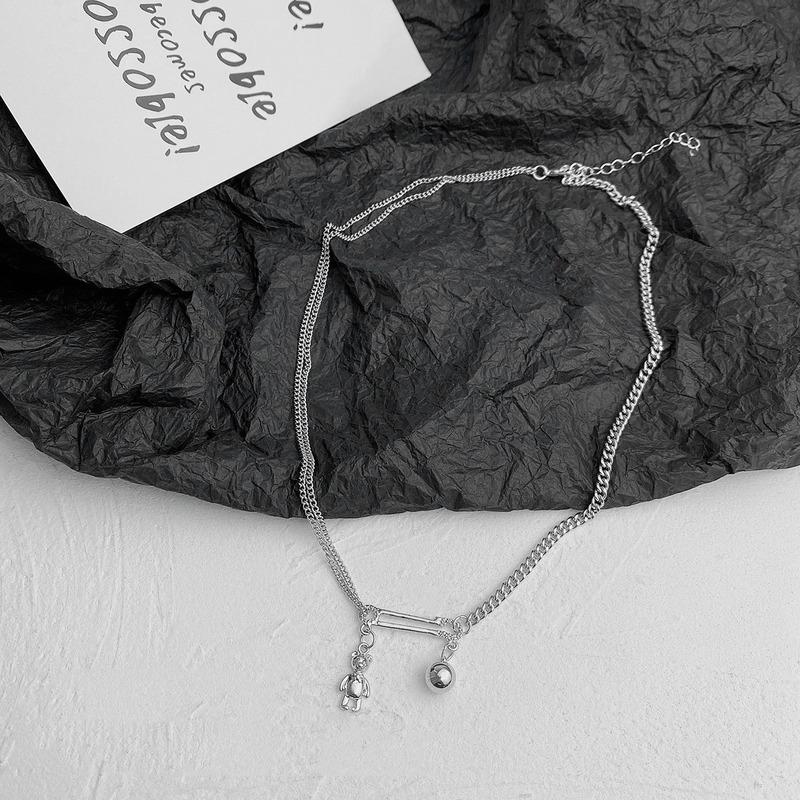 Chains Origin Summer Fashion Little Bear Paper Clip Pendant Necklace For Women Asymmetric Round Bead Metal Hollow Mermaid Jewellery