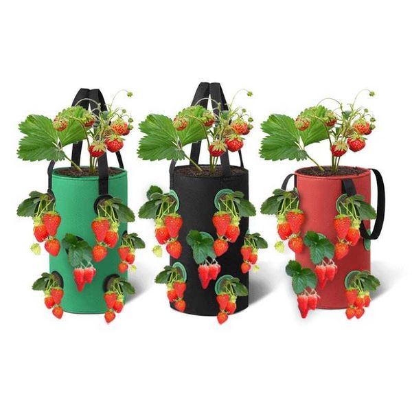 2-4pcs Strawberry Planter Bags For Growing Potatoes Outdoor Vertical Garden Hanging Open Vegetable Planting Grow Bag Flower Pot 210615