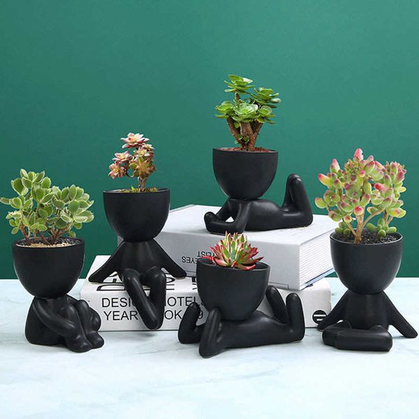 Mini-Family Flowerpot 1-5pcs Human Being Shape Ceramic Mini Desktop Pot For Succulents Cute Plant Pot Vase Macetas Pot De Fleur 210615