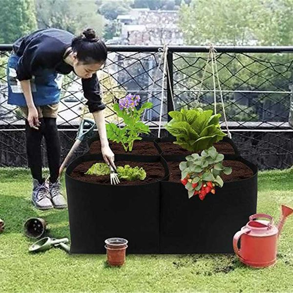 4 Grids Planting Bag Felt Planter Grow Bags Planting Vegetable Seedling Growing Bags Garden Pots Veget Plant Bag Garden Bag 210615