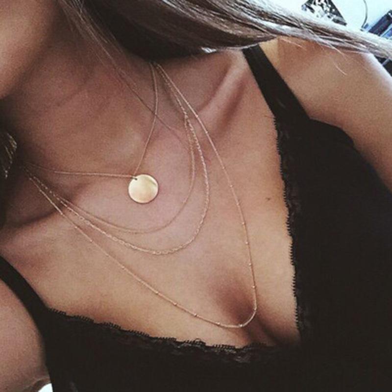 Pendant Necklaces 2021 Fashion Gold Sequins Choker Necklacce Pendants Women Long Chain Tassel Beads Multilayer Necklace Collares Jewelry