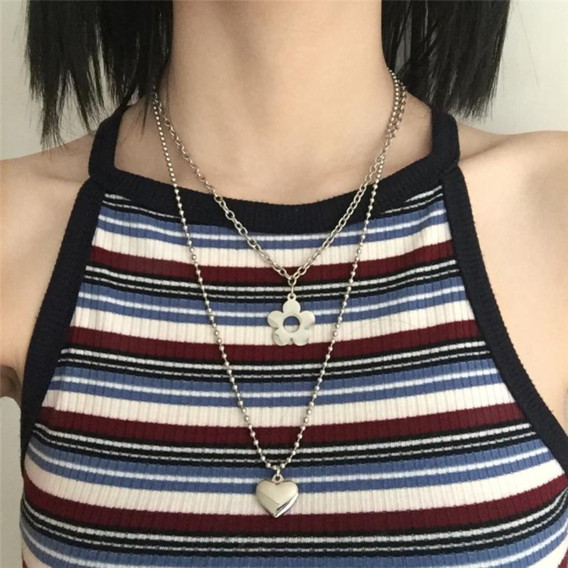 Pendant Necklaces 2021 Korean Harajuku Style Girls Cool Clavicle Chain Chokers Necklace Jewelry Geometric Flower Heart For Women