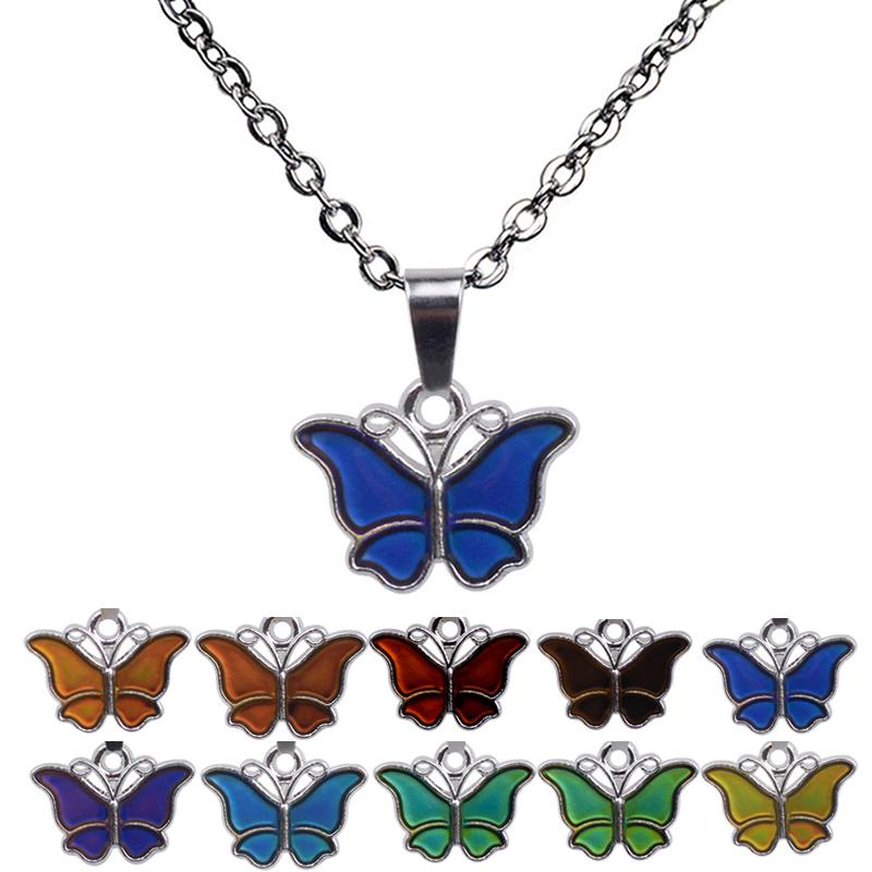 Pendant Necklaces Butterfly Necklace Temperature Control Color Change Stainless Steel Chain Jewellery@88