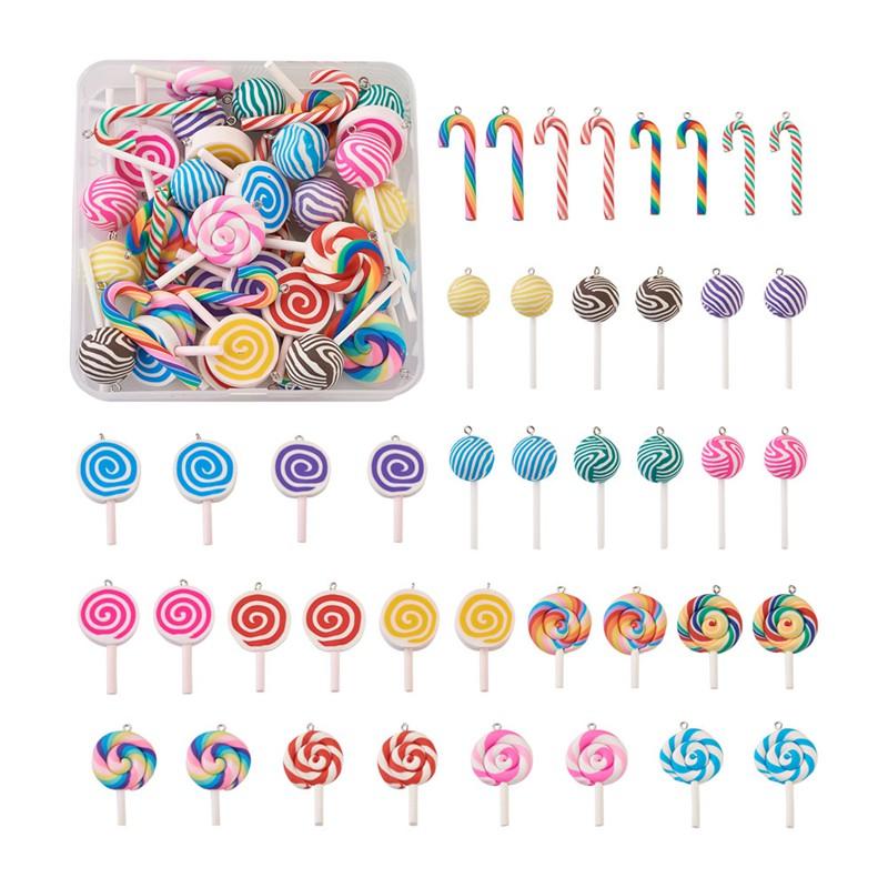 Charms Pandahall 42pcs-box Polymer Clay Pendants Charm Cute Lollipop Candy With Iron Loops For Jewelry Making DIY Keychain Earring