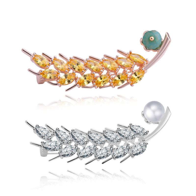 Pins, Brooches High Quality Wheat Spike Inlay Water Drill Pearl Brooch Metal Retro Sweater Pin Good Friend Gift Wholesale