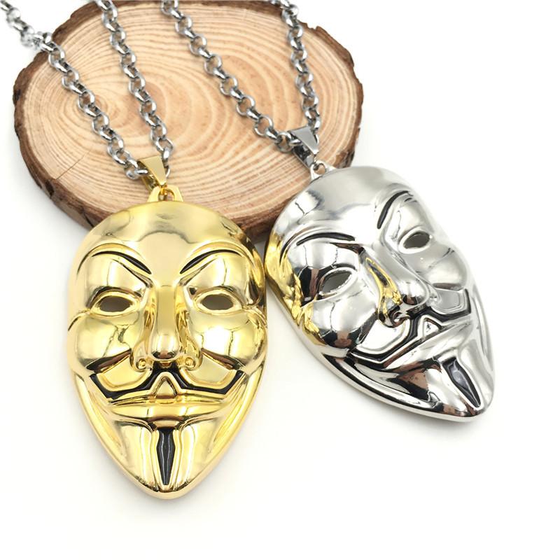 Pendant Necklaces Movie V-Vendetta Necklace Mask Metal Chain Choker Key Chains Accessories For Holder Gifts