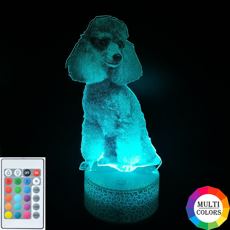 3D Illusion Night Lights LED Poodle Desk Lamp Pet Dog Nightlight With Stylish Crack Base 16-Color Smart Phone Control