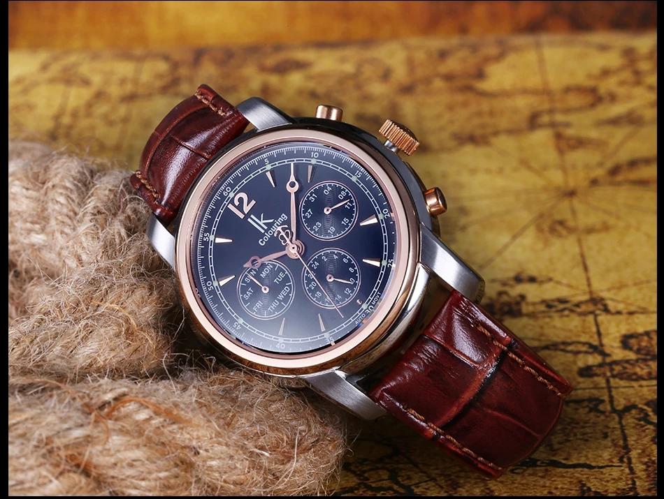 Wristwatches Montre Homme IK Coloring Automatic Self-winding Clock Sub-dial Hollow Back Cover Waterproof Sapphire Mirror Fashion Men&#039;s Watch