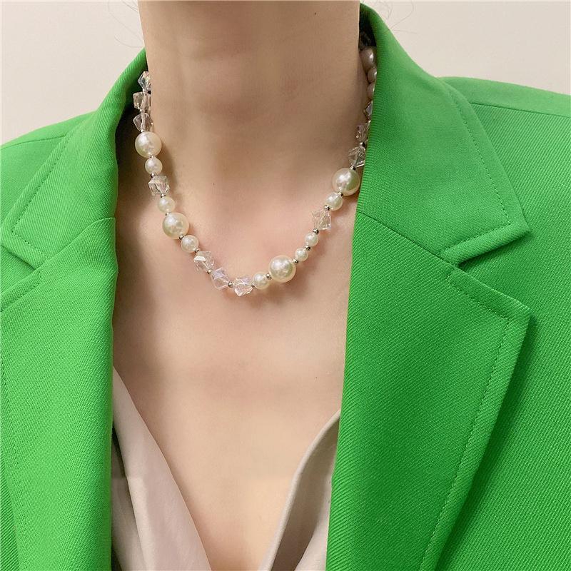 Chokers Origin Summer Vintage Geometrical Simulation Pearl Necklace For Women Round Beaded Crystal Asymmetric Jewellery