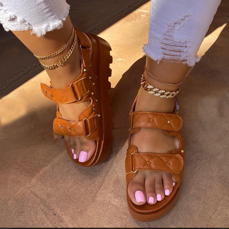 Sandals 2021 Summer Platform Soft Comfort Roman Slippers For Women Beach Candy Color Slide Outdoor Flat Female Sandalias