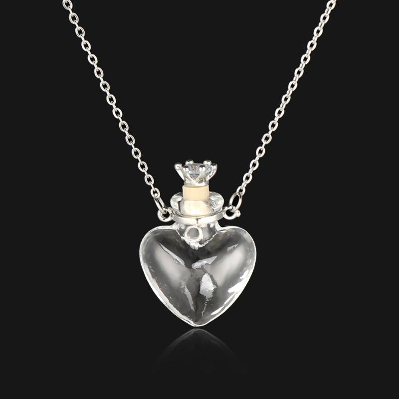Pendant Necklaces Clear Heart Bottle Essential Oil Murano Glass Perfume Stainless Steel Chain Women Perfumes Jewelry