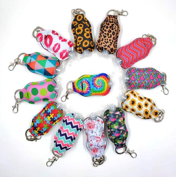 Hand Sanitizer Holder Neoprene Chapstick Holders Leopard Lipstick Cases Cover Hand Sanitizer Perfume Bottles Sunflower Keychain GGE1889