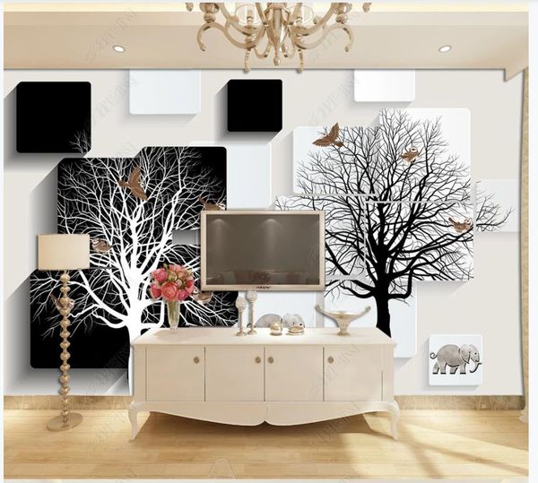 Custom photo wallpapers for walls 3d mural wallpaper Modern black and white tree murals stereo living room TV background wall papers home de