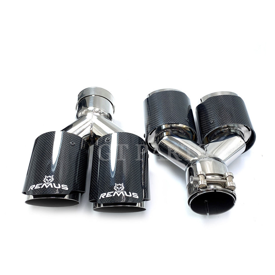 1 Pair Car Universal Dual Glossy Carbon Fiber Remus Sport Exhaust Muffler Tips Tail Pipe for BMW AUDI GOLF MAZDA