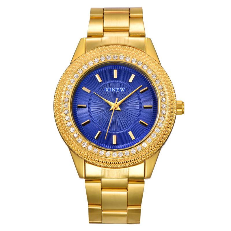 Wristwatches 1pc - Lot XI Mens Luxury Gold Quartz Watches Stainless Steel Band Rhinestone Watch Reloj Hombre Acero Inoxidable Barato Lujo