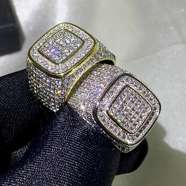 Cluster Rings US Size 8-13 Male Luxury Jewelry 925 Sterling Silver&Gold Fill Pave White Clear 5A Cubic Zircon Promise Wedding MEN Ring Gift