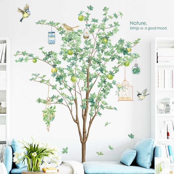 Green Tree Wall Sticker Vinyl Living Room s Home Decor Poster Spring Birds Decal Removable 210705