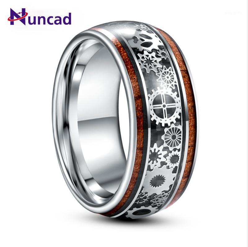 Wedding Rings 10mm Inlaid Wood Grain Gear Pattern Tungsten Carbide Ring Men&#039;s Fashion Jewelry Gift Quality1