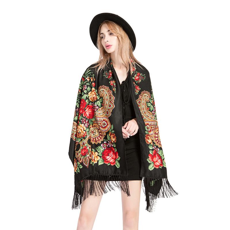 Scarves Women Vintage Scarf Female Autumn Winter Mexico Style Ethnic Design Long Red Designer Pattern Neckerchief Warm Wrap