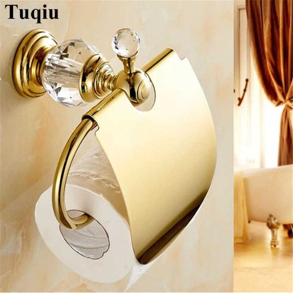 Paper Holders Crystal Solid Brass Gold-Chrome Roll Toilet Tissue Restroom Bathroom Accessories 210709
