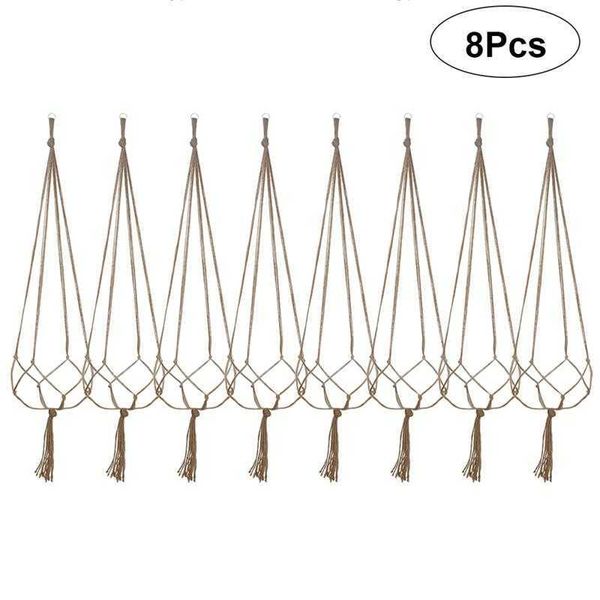 8Pcs Plant Hanger Hemp Rope Hanging Planter Basket Net Bag Macrame Flowerpot Plant Hanger Wall Hanging Plant Flower Pot Holder 210712