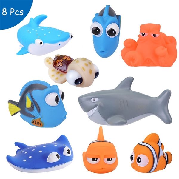 8pcs Baby Bath Toys Kids Float Spray Play Water Fish Children Bathroom Bathtub Toy Shower Games Swimming Pool Tools 210712