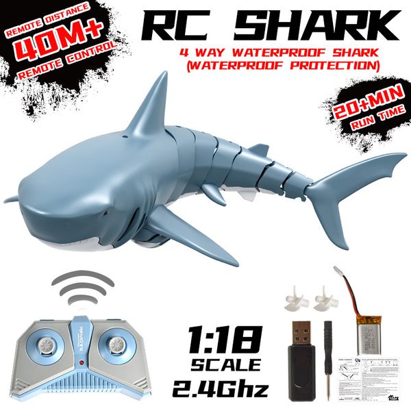 Electronics Robots2.4G RC Shark Fish Boat Robot Radio Simulation Waterproof Model Electronic Remote Control Swimming Animal Toys