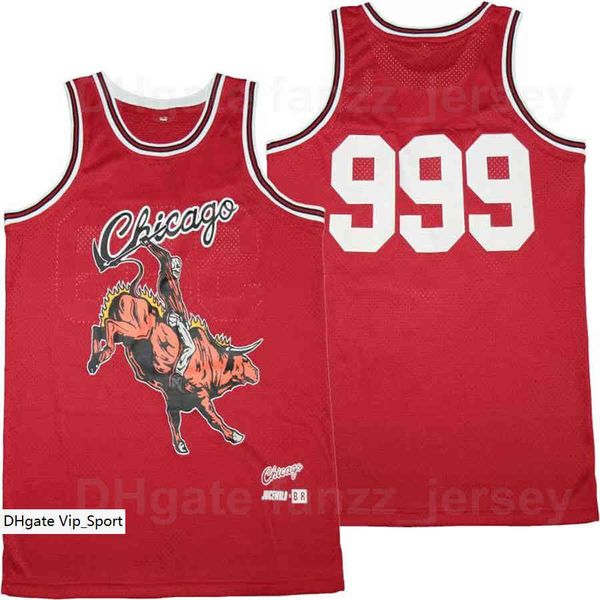 Men 999 Moive Basketball Jersey Vintage BR Remix Juice Wrld X Retro Breathable Sports Pure Cotton Hip Hop Uniform Pullover Team Color Red Ex