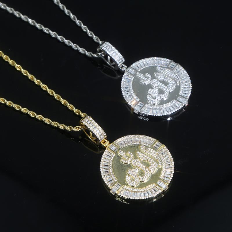 Chokers Women Men Religious Round Pendant Necklaces Gold Silver Color With Long Rope Chain Islamic Punk Rock Jewelry Wholesale