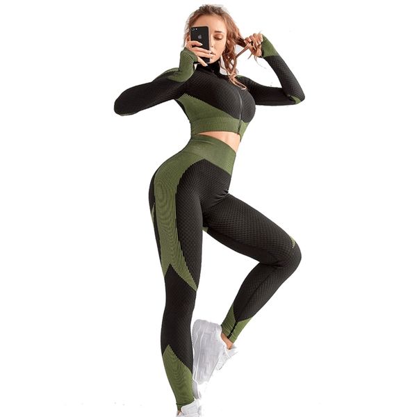 LANTECH Women Sports Suits Set Yoga Sets Gym Fitness Pants Leggings wear Seamless Athletic Shirts 210802