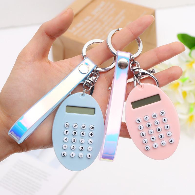 Keychains Mini Calculator Keychain Portable Pocket Candy Color ABS Keyring Electronic With Acrylic Buckle Key Chain