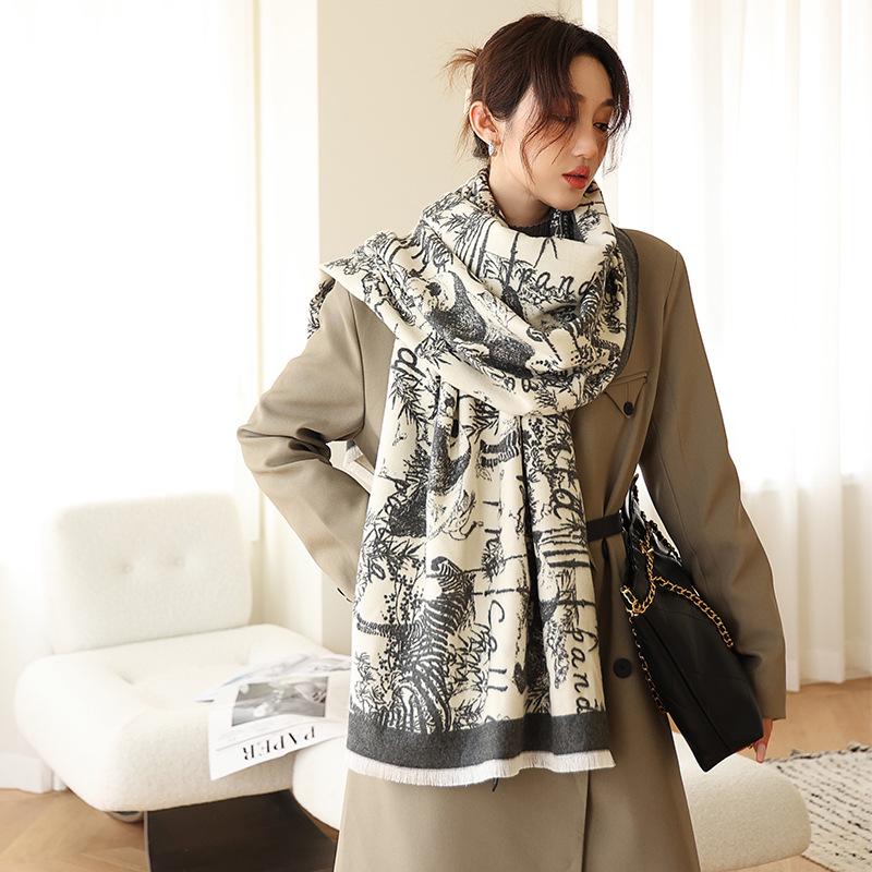 Scarves 2021 Luxury Design Floral Autumn Winter Cashmere High Quality Women Thicken Wrap Shawl Ladies Wool Pashmina Scarf Female