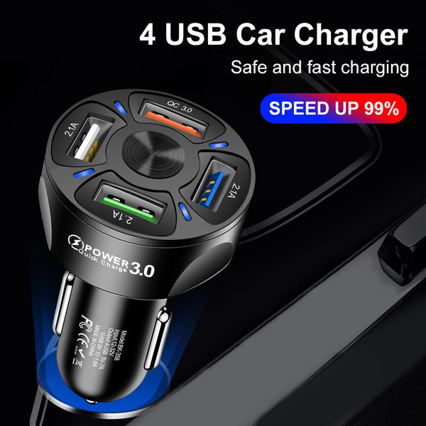 Universal 4 Ports USB Car Charger Quick Charge 3.0 Fast Cars Cigarette Lighter For Samsung Huawei Xiaomi iphone Mobile Phone Chargers Adapte