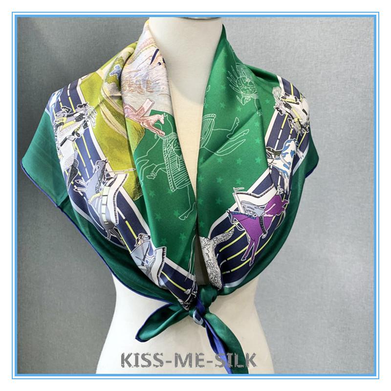 Scarves KMS 2021 Whole Silk Scarf Shawl Wrap Ribbon Hairband Wholesale Winter And Autumn Women TWO-SIDES PRINTING 90*90cm-65g