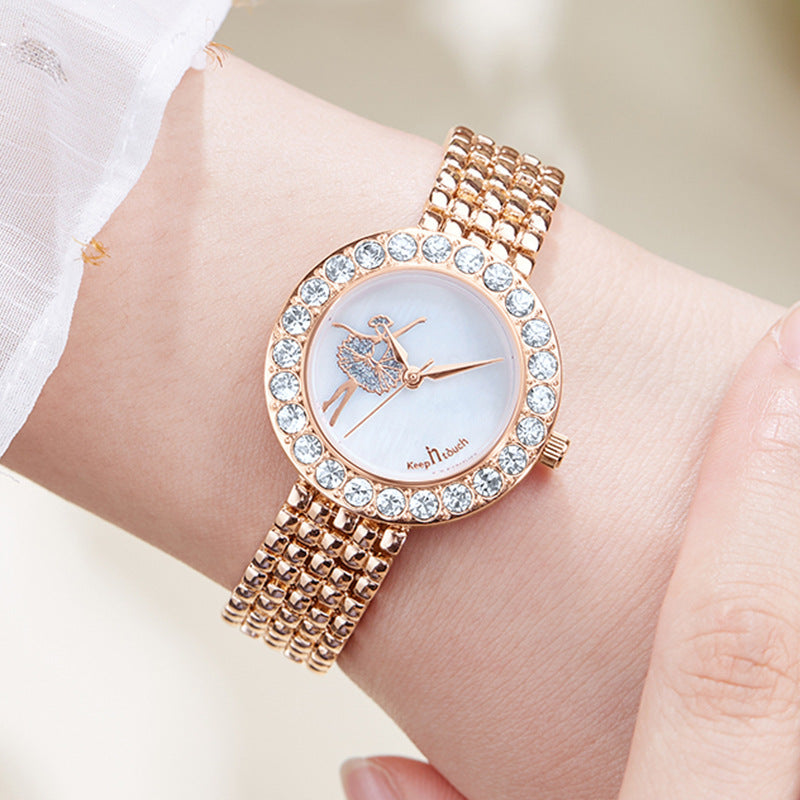 New Kwai Tiktok Live Lady, Waterproof Quartz Watch Drill Bracelet Watch Female