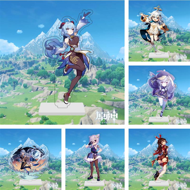 Keychains Anime Genshin Impact Figure Diluc Venti Klee Raiden Shogun Qiqi Acrylic Stand Model Plate Desk Decor Standing Sign Keychain Gift