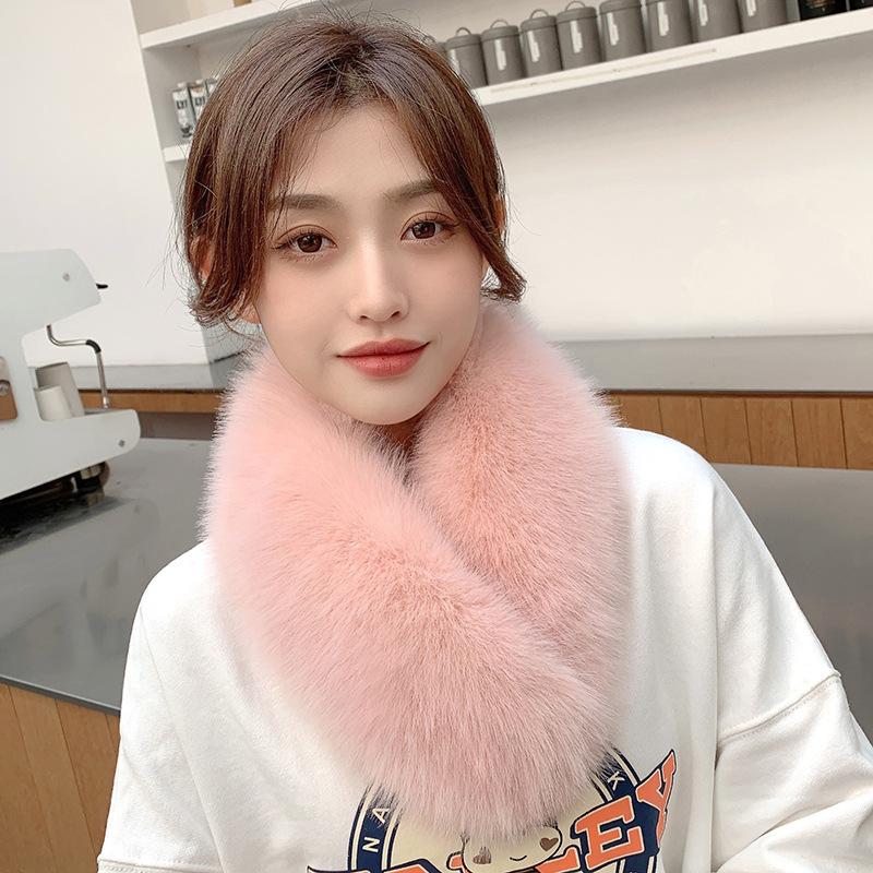 Scarves 2021 Winter Faux Fur Scarf For Women 70*15cm Neck Warmer Lady Wraps Warm Fluffy Shawl Outdoor Muffler Collar White Black