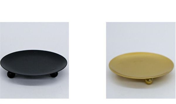 Gold Black Iron Plate Candle Holder Decorative Pillar Candles Stand Insense Tray Party Wedding Dinning