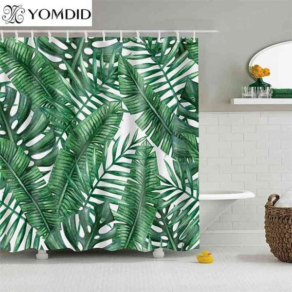 Green Tropical Plants Shower Curtain Bathroom Waterproof Polyester Leaves 3d Printing Bath s wIth 12 Hooks 210915