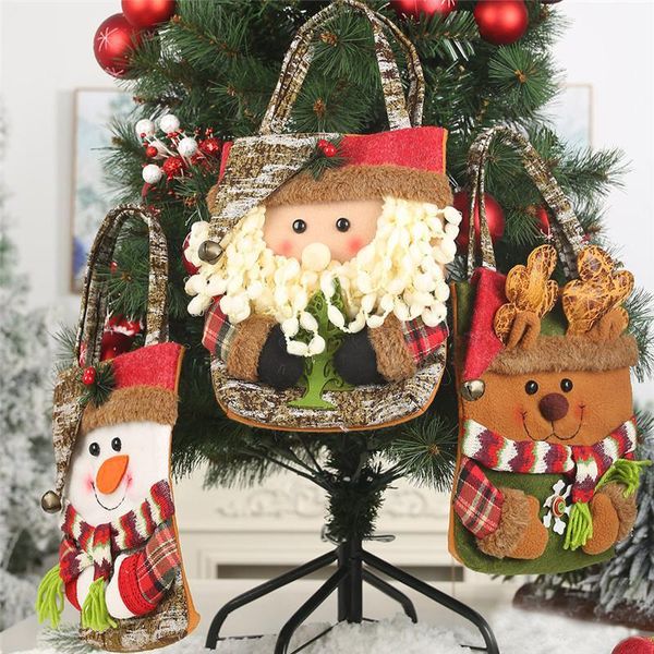 Ornaments Christmas Bags Santa Claus Snowman Christmas Tree Home Party Decoration Children Candy Gift Bags 60pcs HWE8411