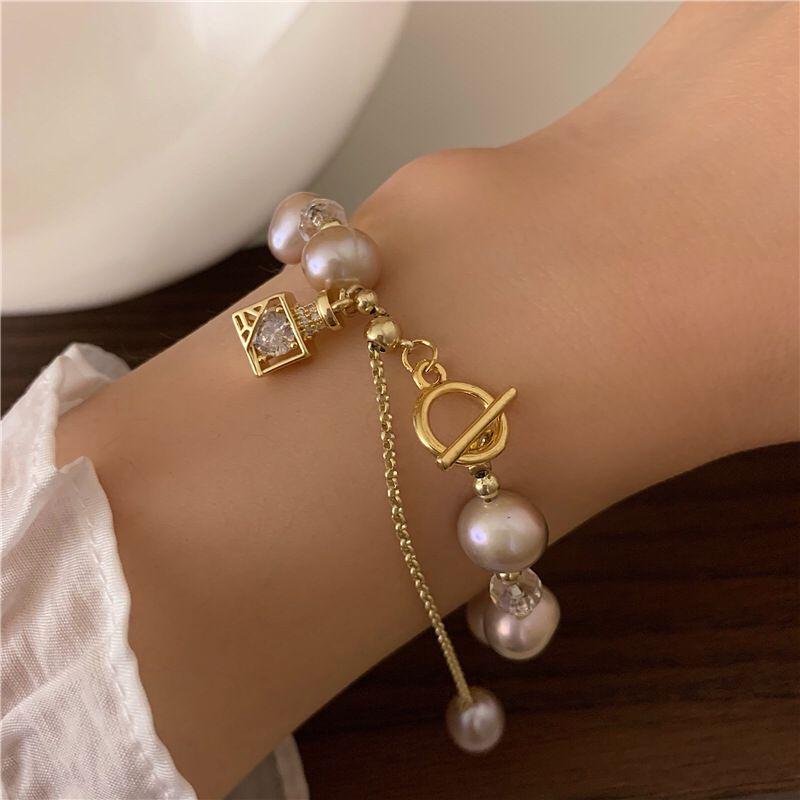 Beaded, Strands Fashion Jewelry Perfume Bottle Pendant Pearl Bracelet Female Fresh Water Exquisit Wristlet Elegant Women Girls