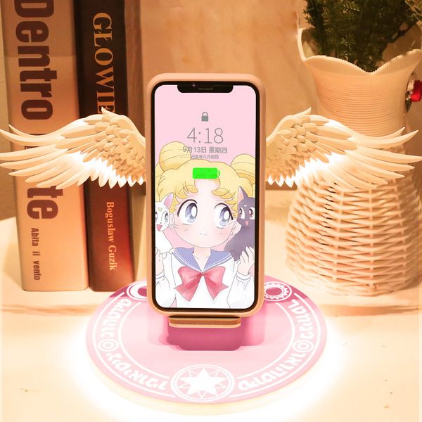 10w wireless chargers for IOS Apple mobile phone Android charging stand desktop watch video cellphone holder Angel wings automatically open
